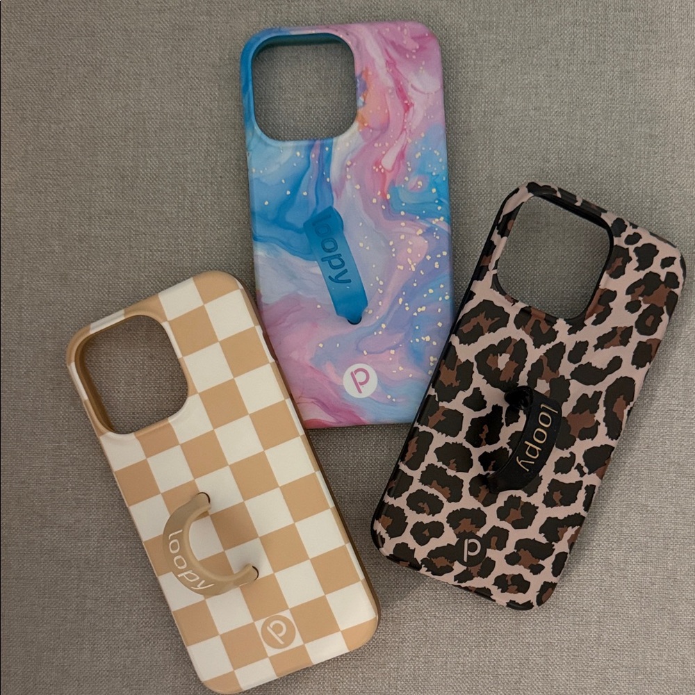 iPhone 13 Pro Loopy Case Set - Marble, Checkered, Leopard